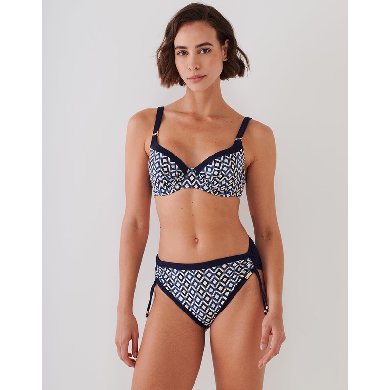 Seaside Dining Underwired Bikini Set - Navy Cream
