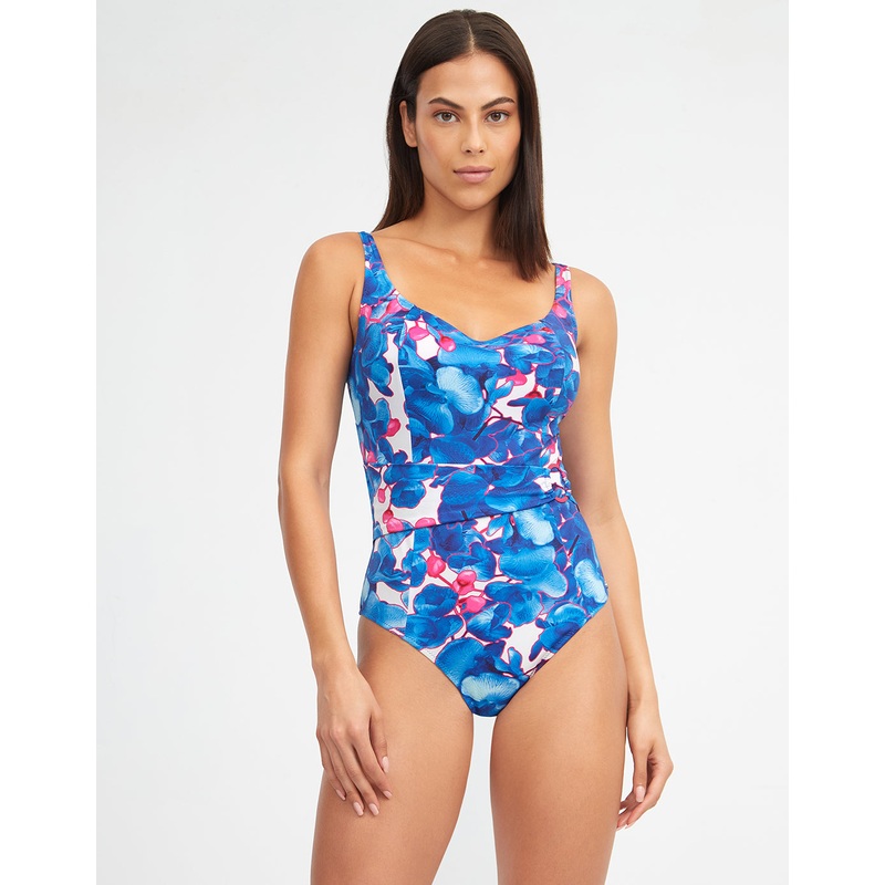 Tahiti Shaped Neck Swimsuit - Blue Floral