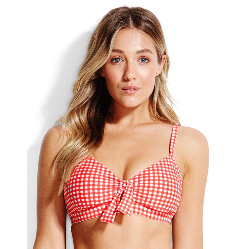 Capri Check CD Bralette Bikini Top - Chilli Red