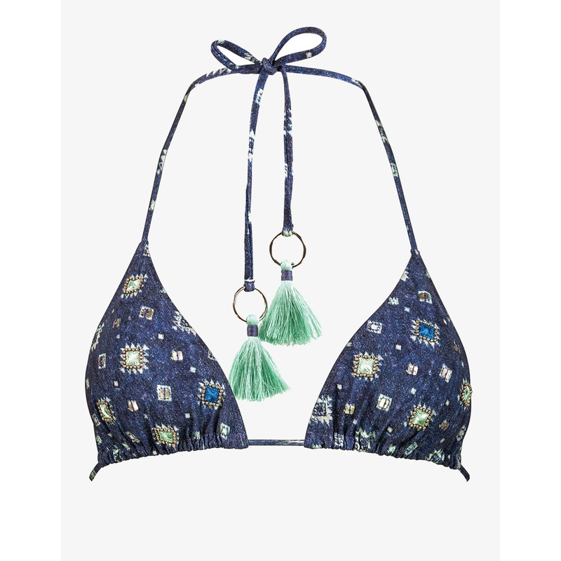 Denim Cues Tassel Tri Bikini Top