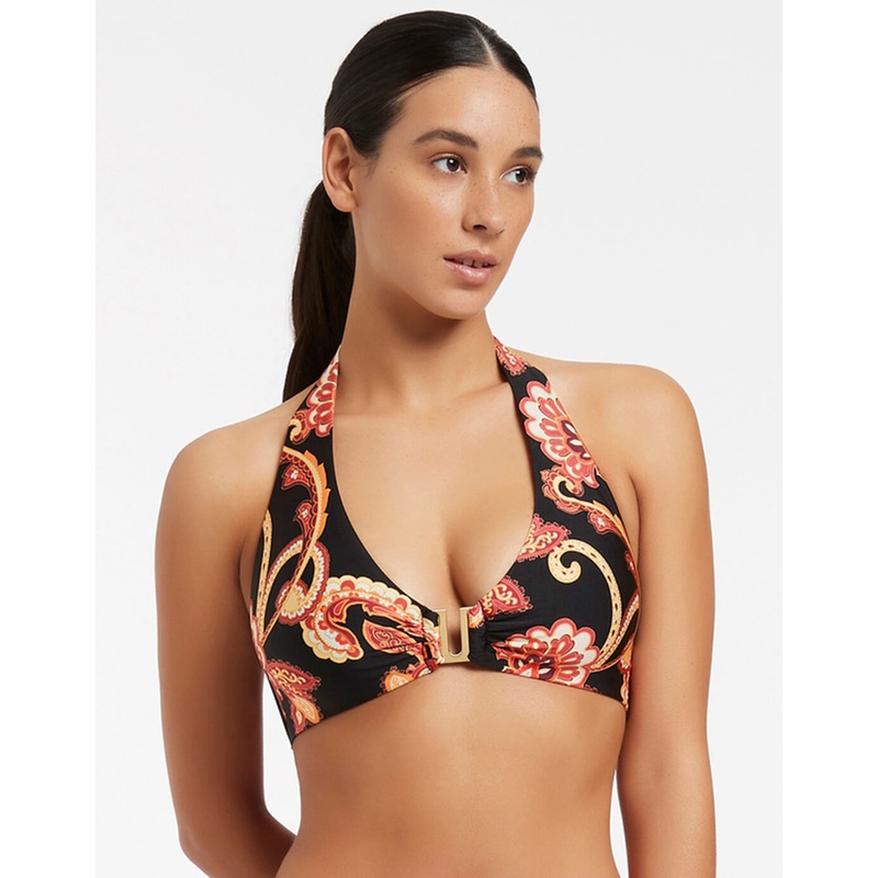 Silk Road D/DD Halter Bikini Top - Black