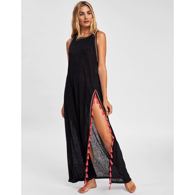 Tassel Slit Dress - Black