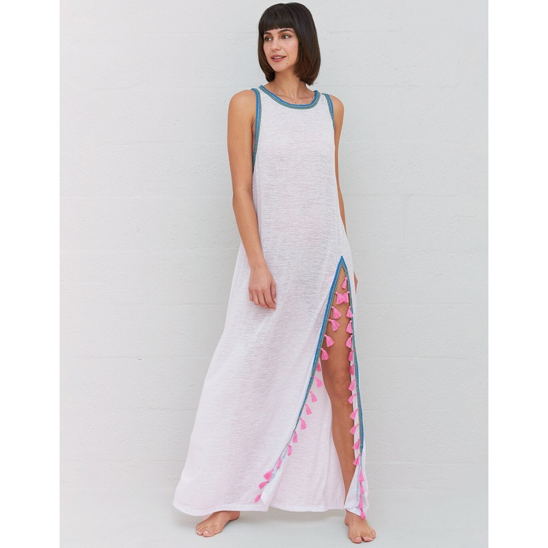 Tassel Slit Dress - White