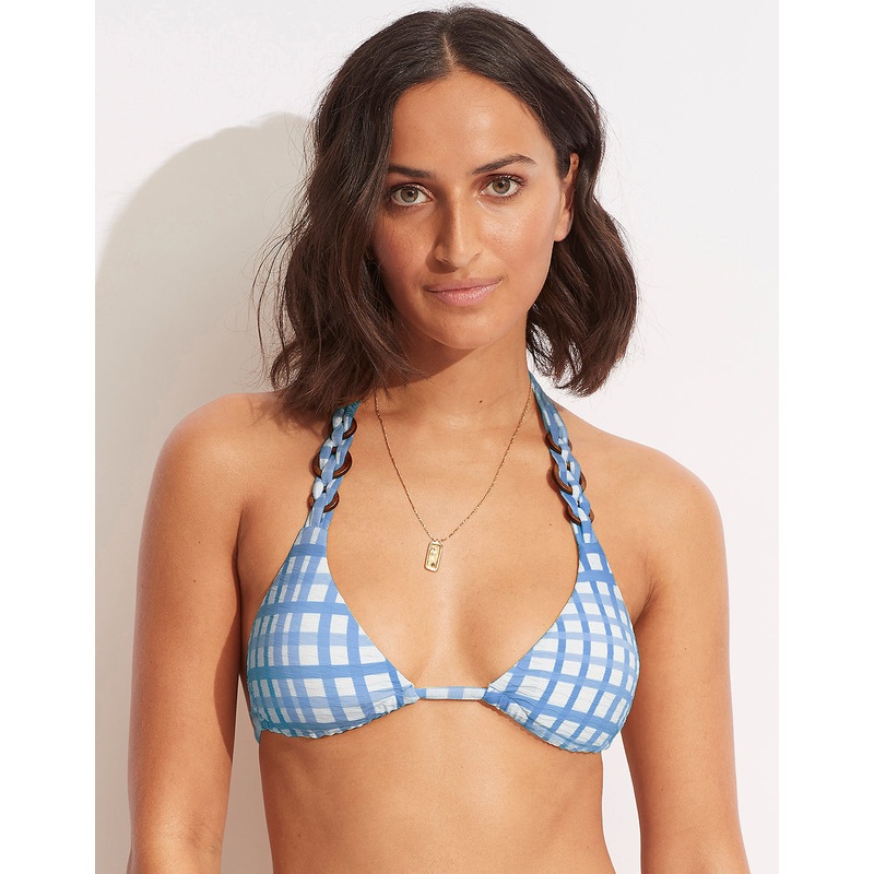 Amalfi Check Slide Tri Bikini Top - Amalfi Blue