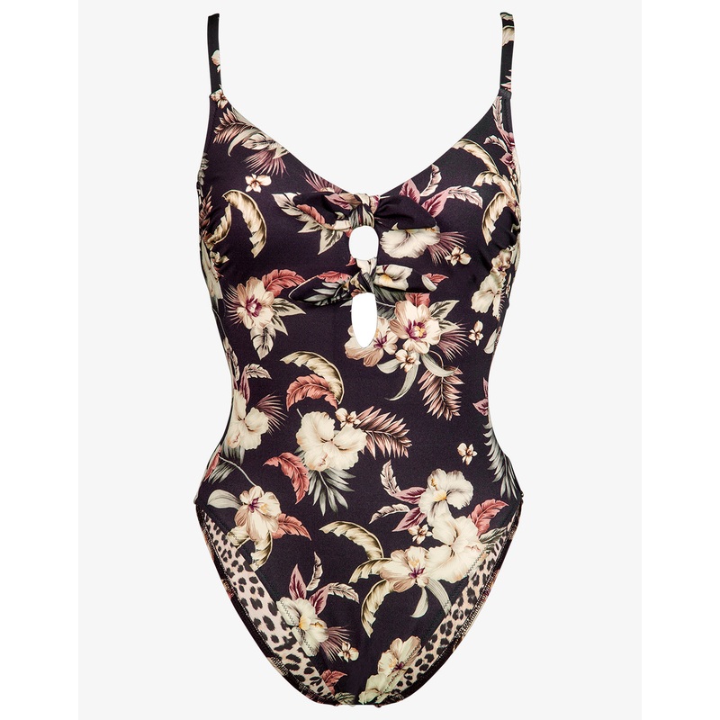 Deep Jungle Double Bow Swimsuit - Dark Tropics