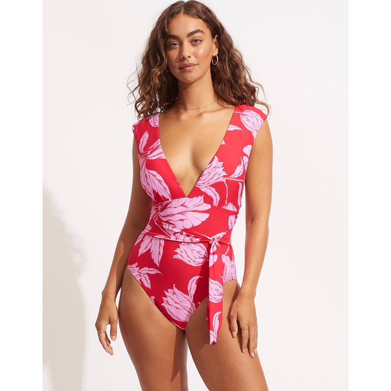 Fleur de Bloom V Neck Swimsuit - Chilli Red