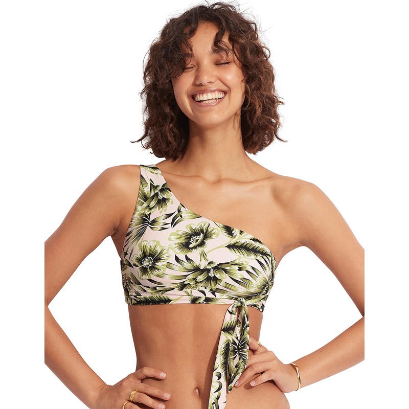 Island In The Sun One Shoulder Bikini Top - Avocado