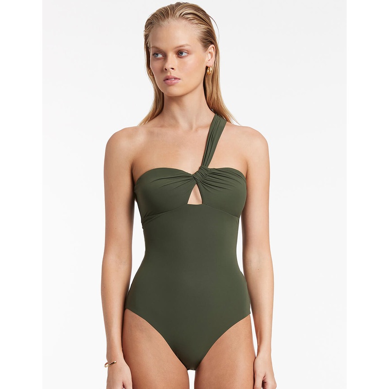 Jetset Gathered One Shoulder Swimsuit - Olive