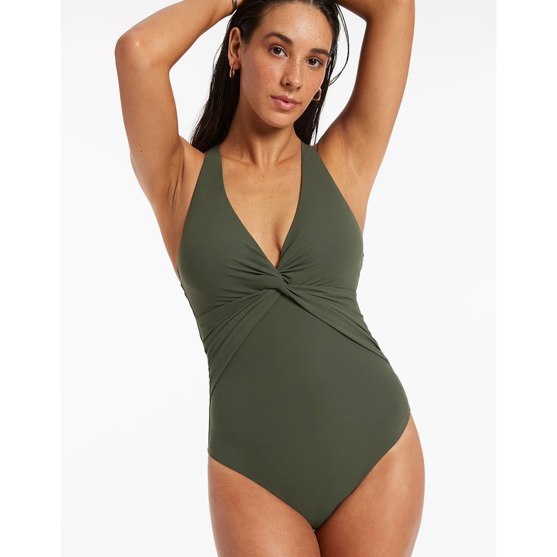Jetset Twist Front Crossback Swimsuit - Olive