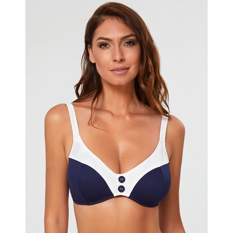Pitusa Plunge Bikini Top - Navy and White