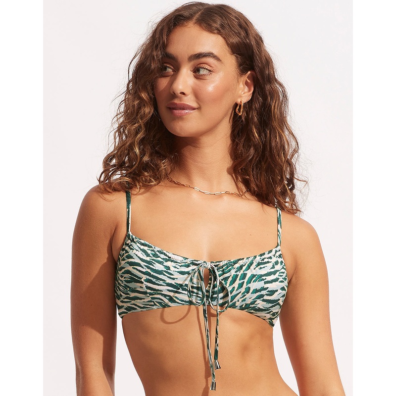 Wild at Heart Drawstring Bralette Bikini Top - Evergreen