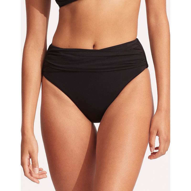 Collective High Waist Wrap Front Bikini Pant - Black