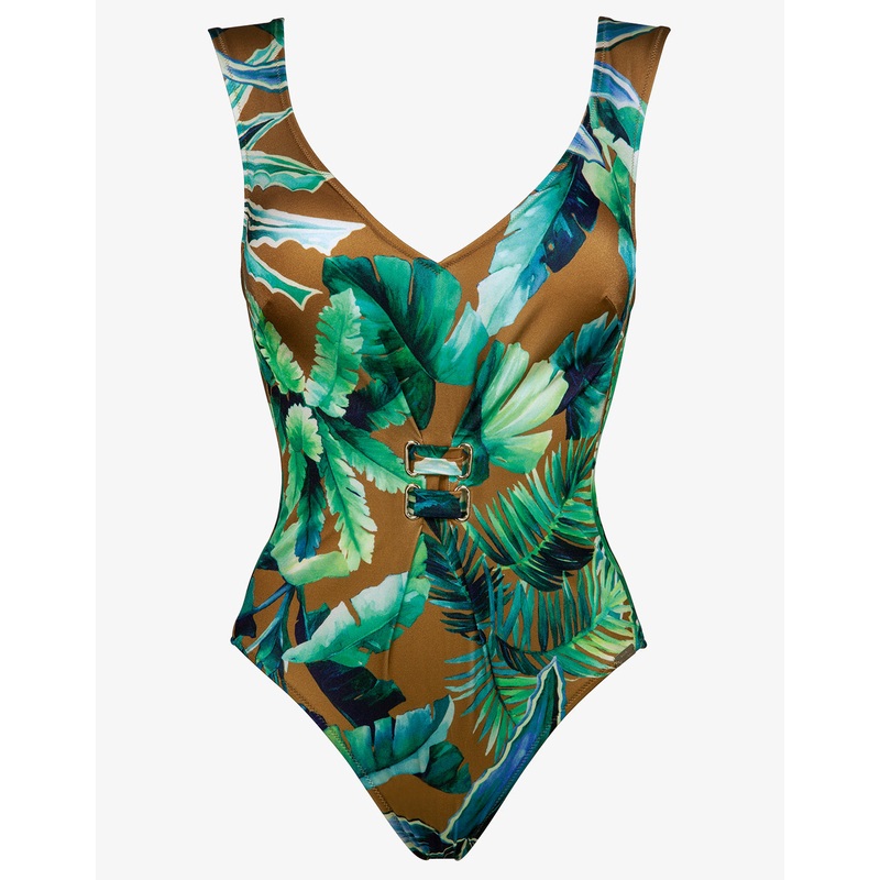 Havana Wide Shoulder One Piece - Tobacco Tropics