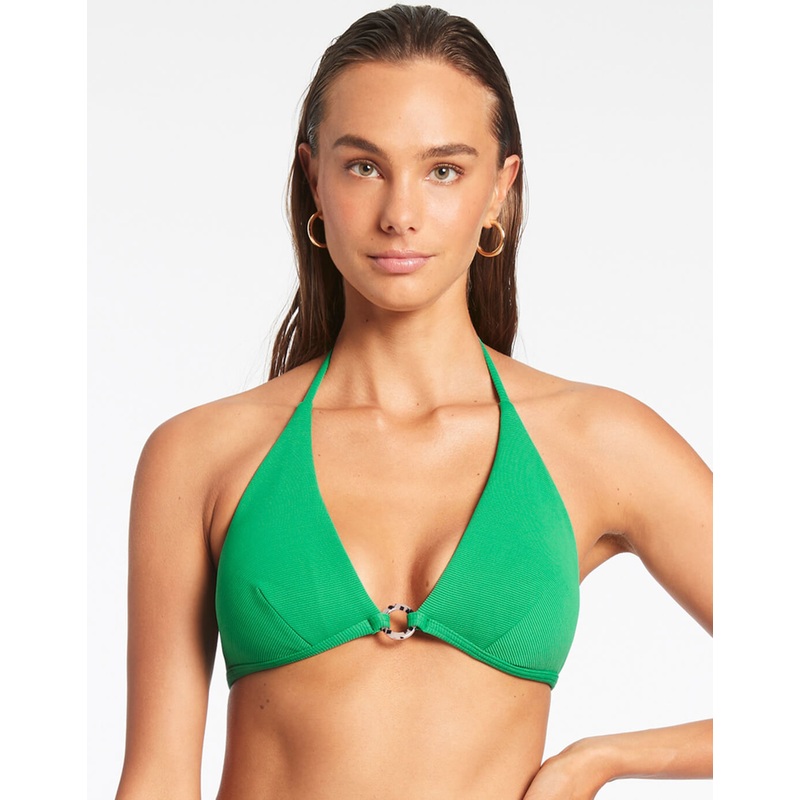 Isla Rib Halter Bikini Top - Green