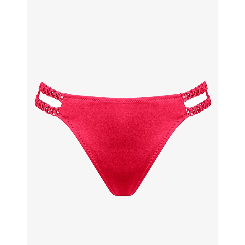Macrame Love Double Strap Bikini Pant - Luscious Red