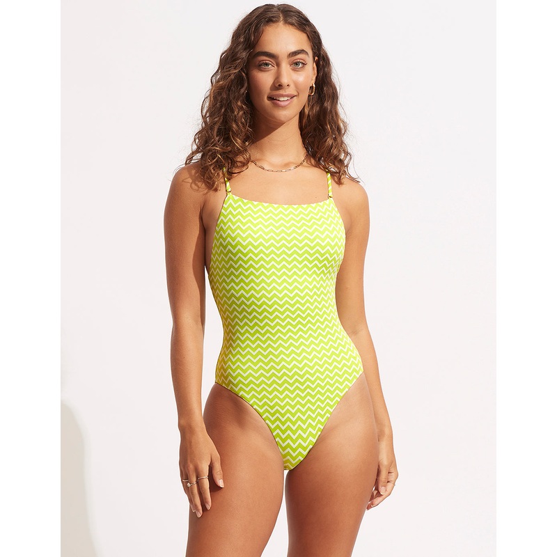 Sienna Scoop Neck Swimsuit - Celery