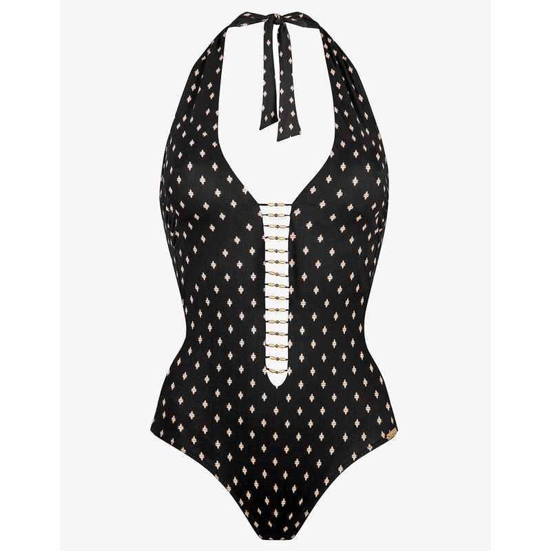 Soul Spots Plunge Halter Swimsuit - Black