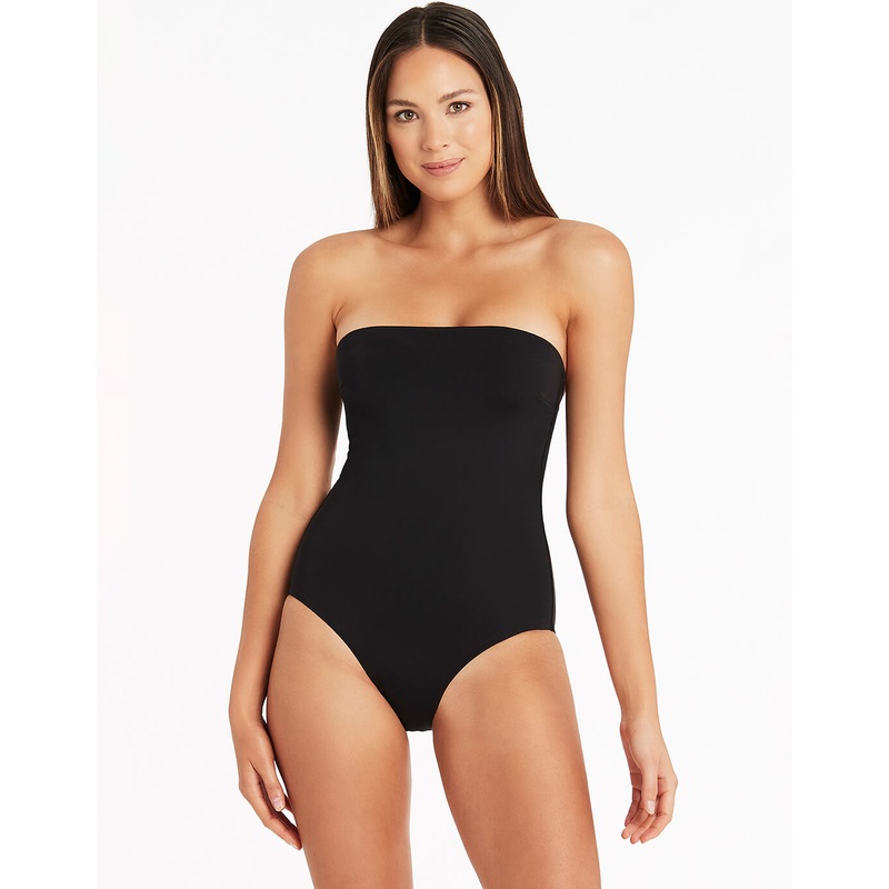 Essentials High Leg Bandeau Swimsuit - Black