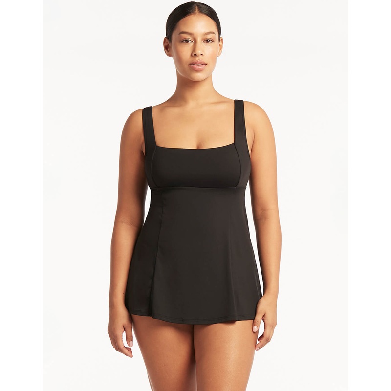 Essentials Square Neck Swim Dress - Black