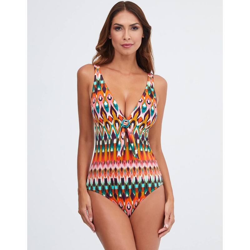 Ipanema Tie Front Swimsuit - Pink Multi