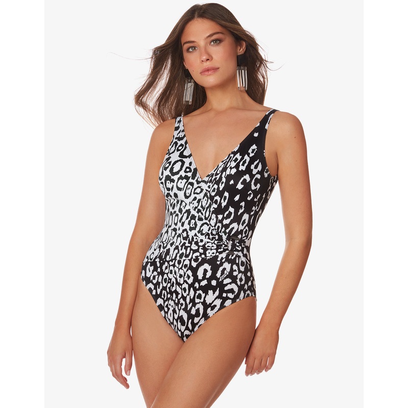 Kalina Wrap Swimsuit - Black and White