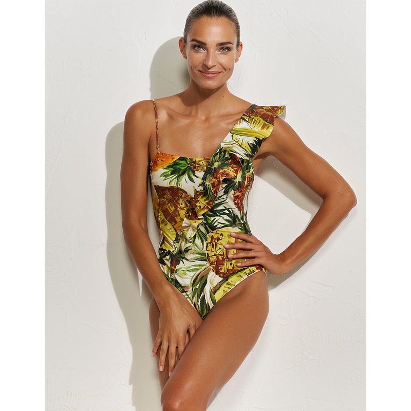 Optimist Ruffle Shoulder Swimsuit - Pina Colada