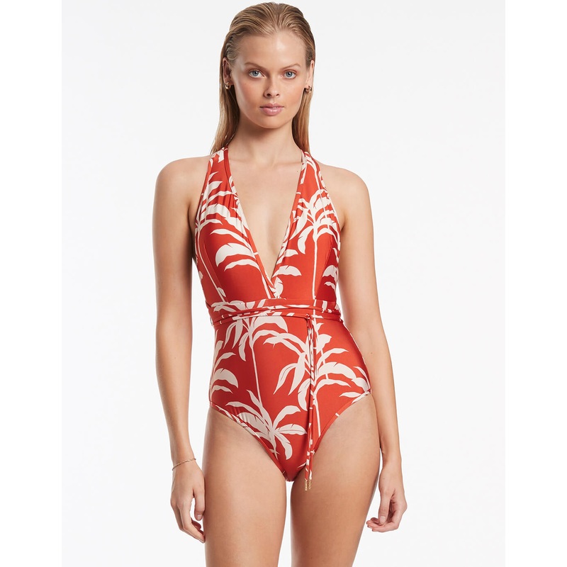 Palme Plunge Swimsuit - Cherry