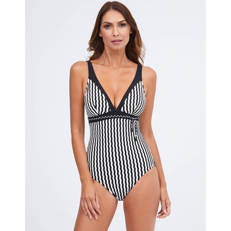 Portofino V Neck Swimsuit - Black and White