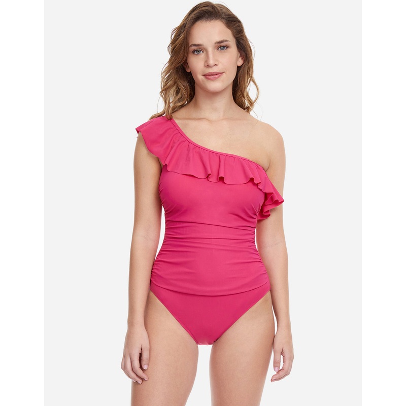 Profile Tutti Frutti Ruffle One Shoulder Swimsuit - Rose