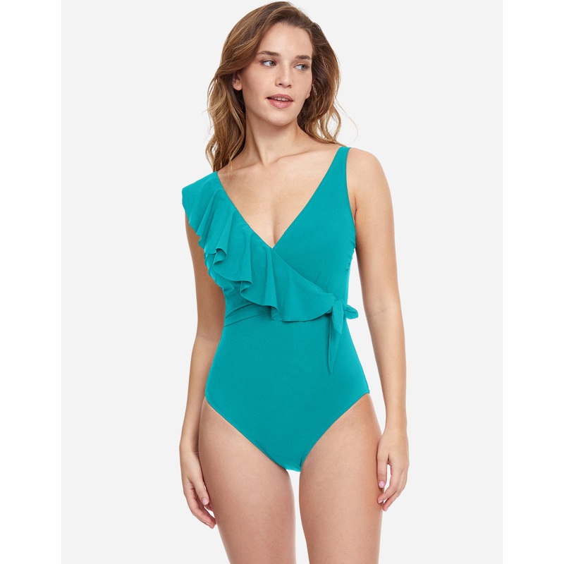 Profile Tutti Frutti Ruffle Surplice Swimsuit - Jade