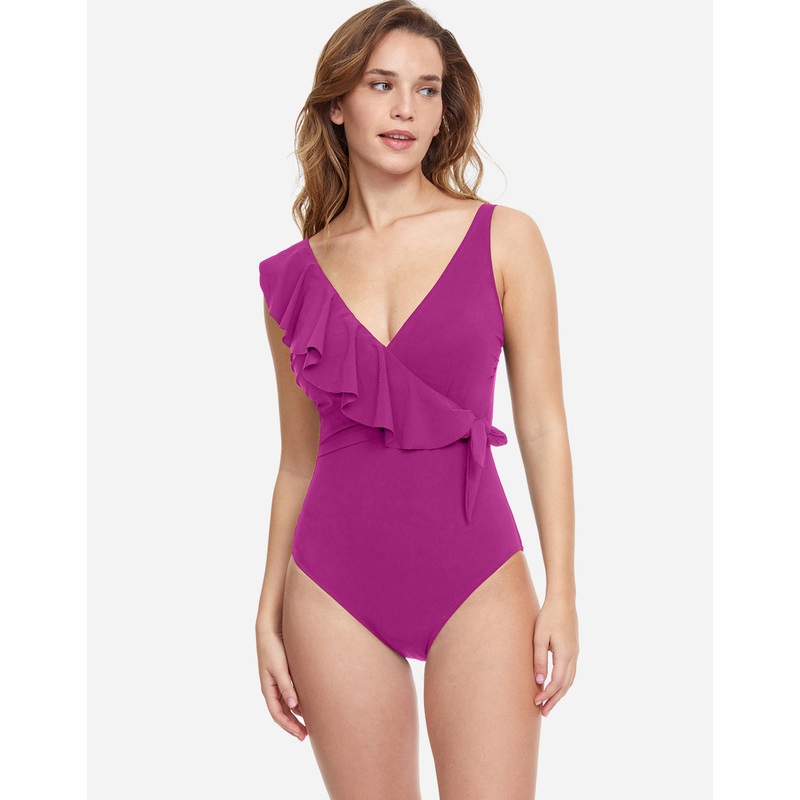 Profile Tutti Frutti Ruffle Surplice Swimsuit - Warm Violet