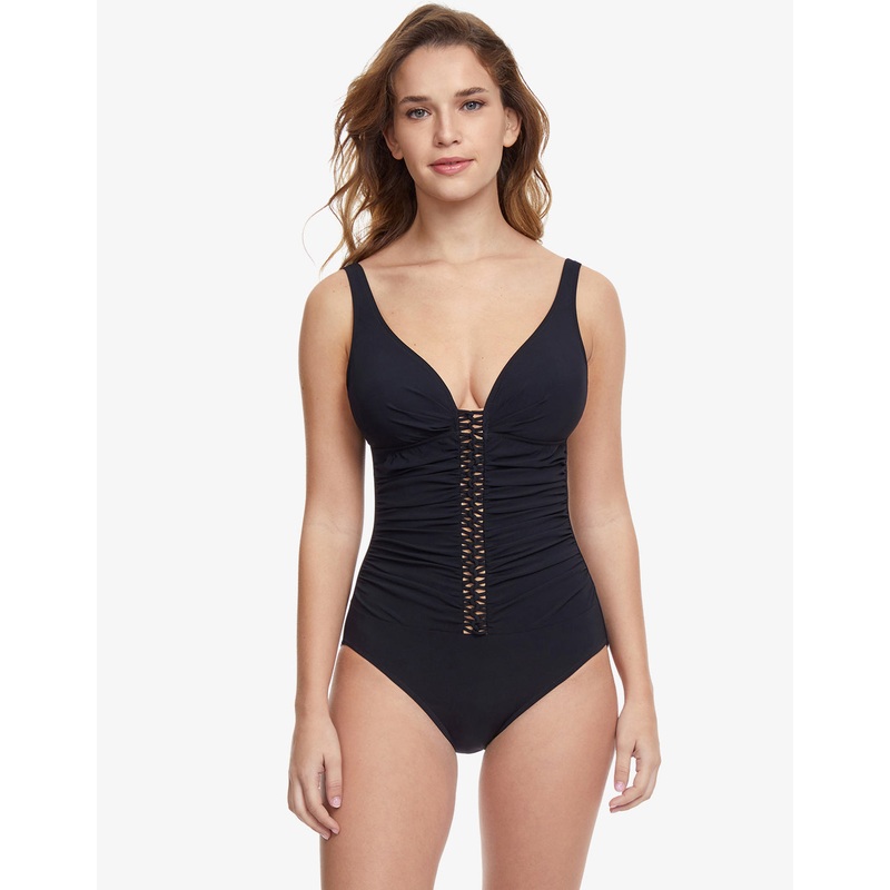 Profile Twist D Cup Plunge V Neck Swimsuit - Black