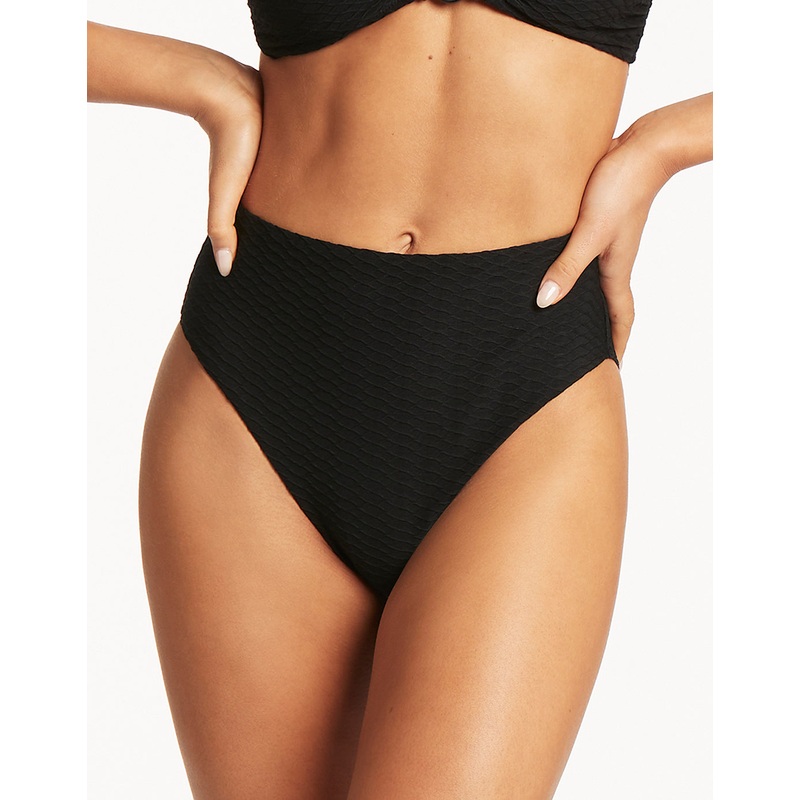 Honeycomb Retro High Waist Bikini Pant - Black