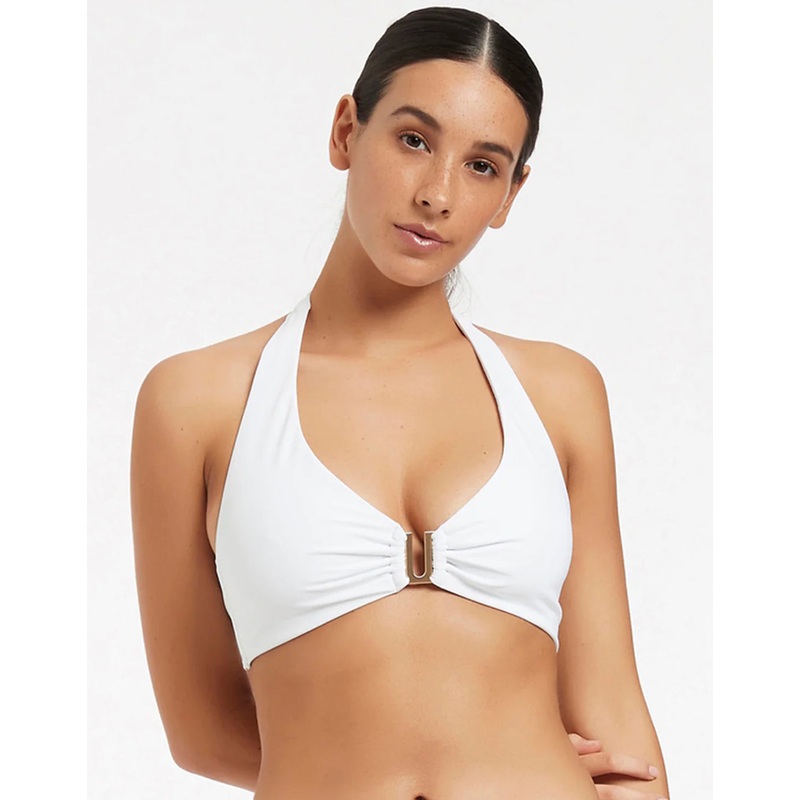Jetset D DD U Trim Halter Bikini Top - White