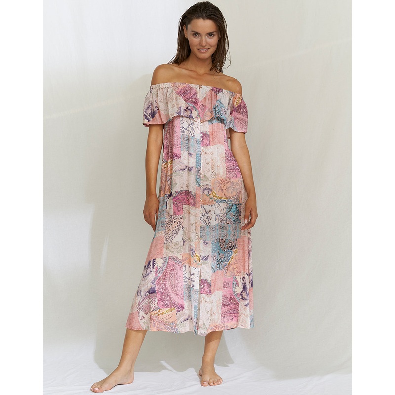 Paisley Savage Off the Shoulder Dress - Muted Pastels