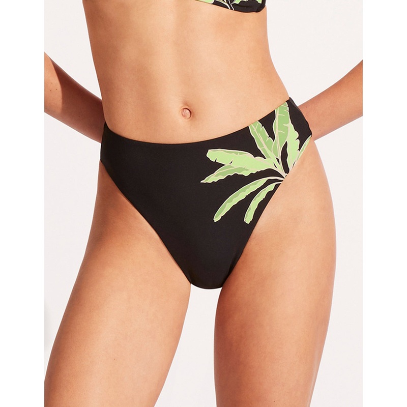Palm Paradise High Rise Bikini Pant - Black