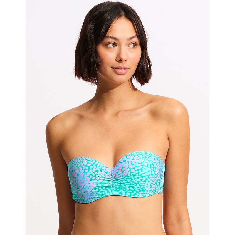Sea Skin Bustier Bandeau Bikini Top - Vivid Green