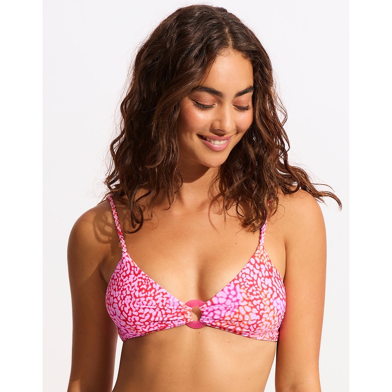 Sea Skin Ring Front Bralette Bikini Top - Fuchsia Rose