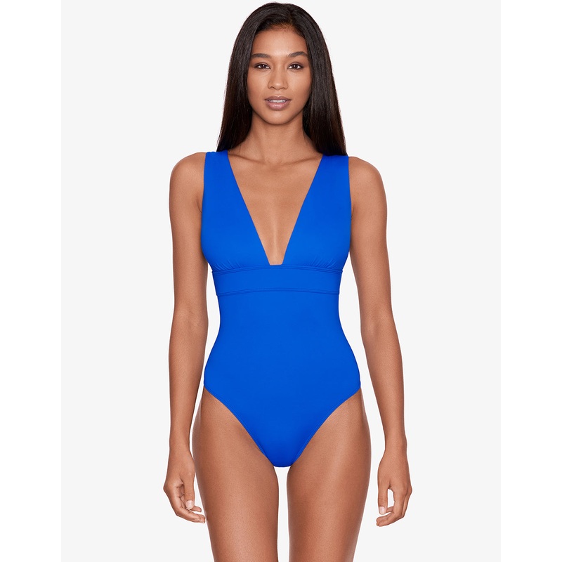 Beach Club Solids Modern V Neck Swimsuit - Royal Blue