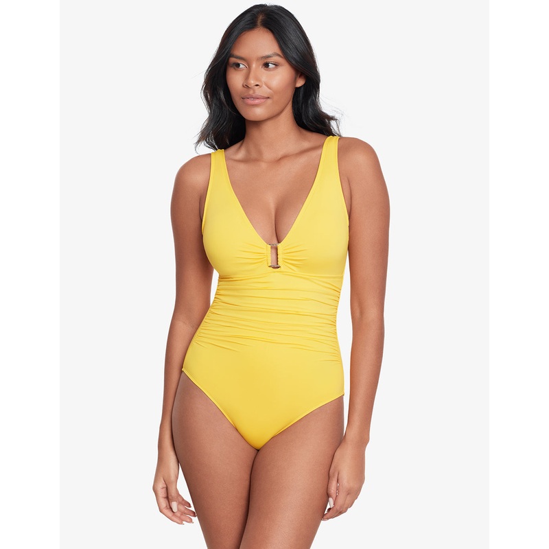 Beach Club Solids Ring Front Swimsuit - Yellow