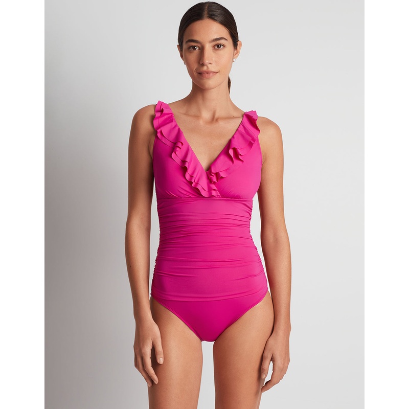 Beach Club Solids Ruffle Surplice Underwired Swimsuit - Freesia Pink