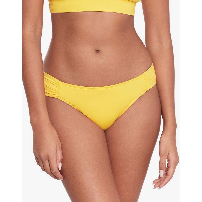 Beach Club Solids Shirred Tab Side Bikini Pant - Yellow