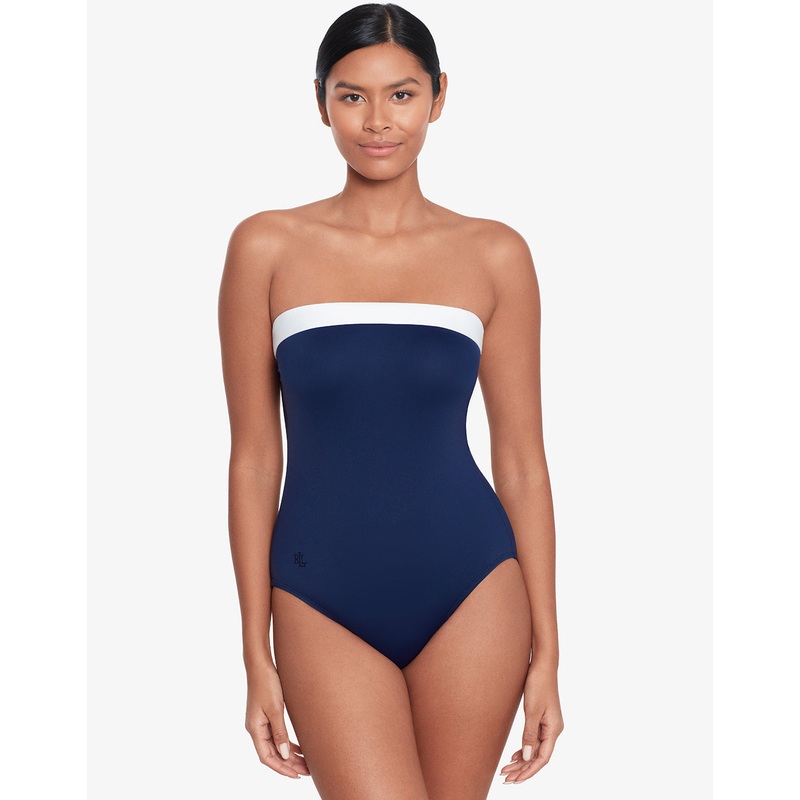 Bel Air Modern Bandeau Swimsuit - Navy and White