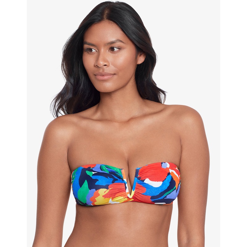 Bold Abstract Floral V Wire Bandeau Bikini Top
