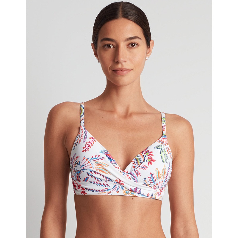 Fleurette Single Strap Twist Underwired Bra Bikini Top - White Floral