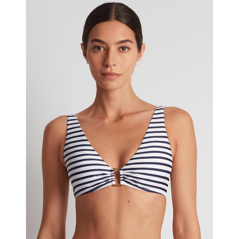 Luxe Stripe Ring OTS Bikini Top - Navy White