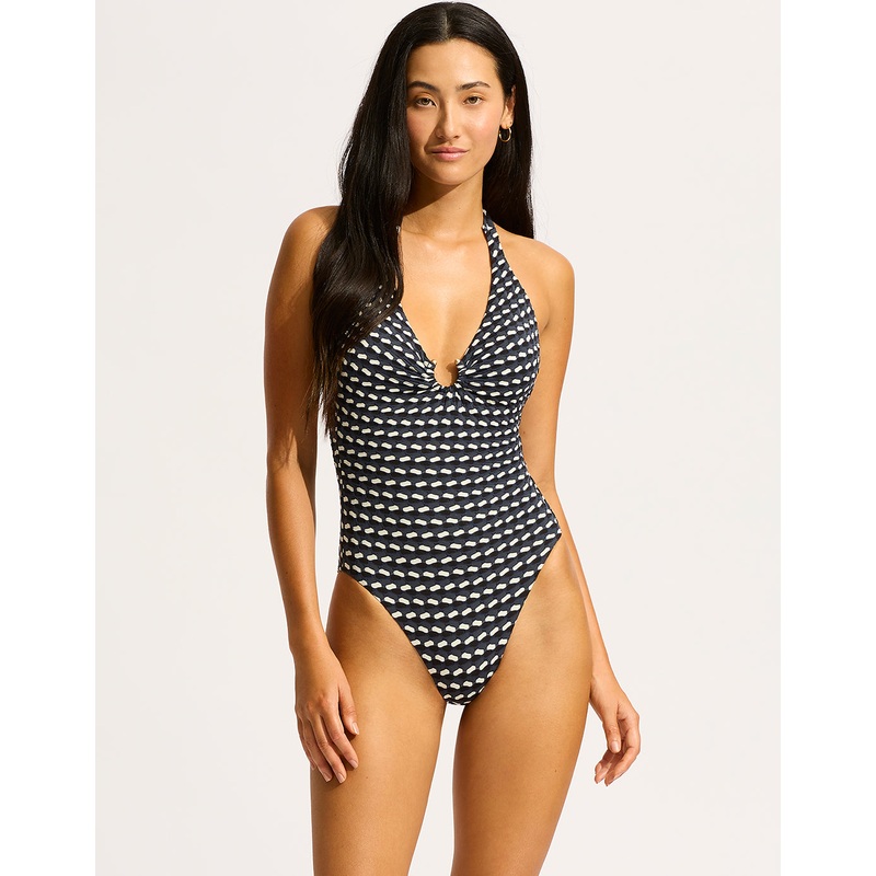 Mala Ring Front Halter Swimsuit - Black