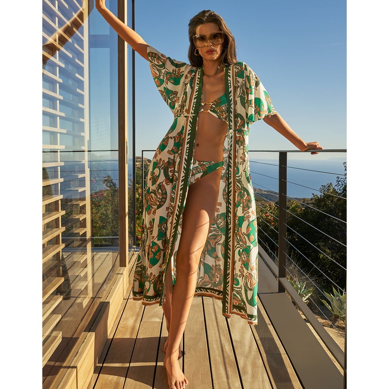 Perceptions Kimono Kaftan - Cream and Green