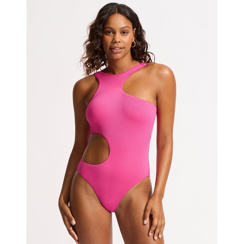 Sea Dive Cut Out Swimsuit - Fuchsia Rose