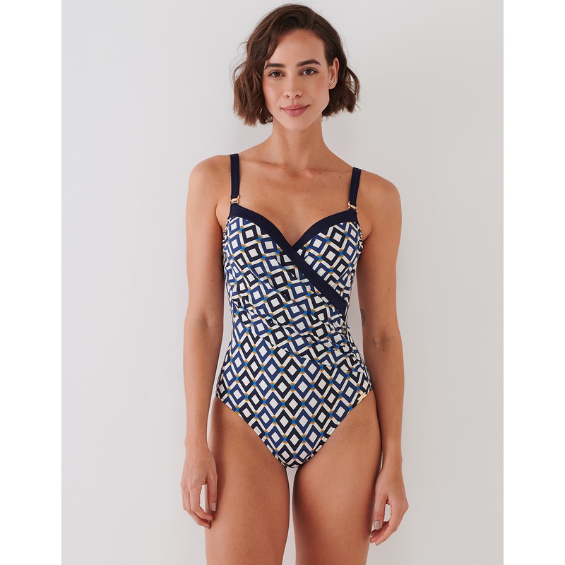Seaside Dining Moulded Underwired Swimsuit - Navy Cream